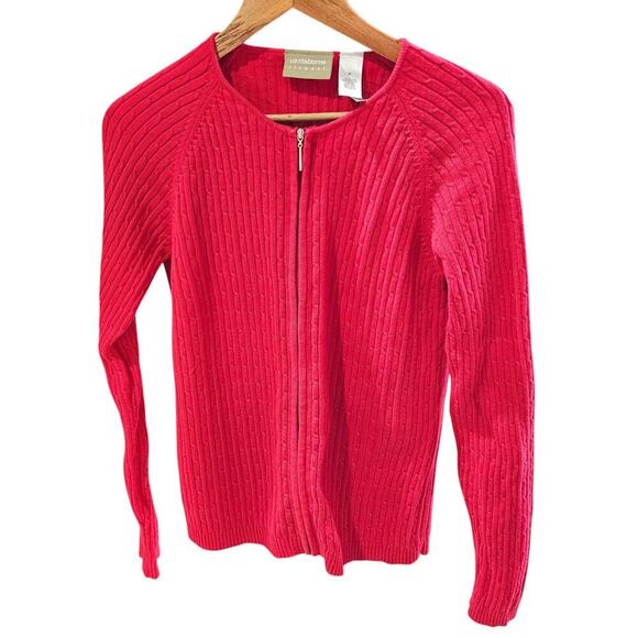 Liz Claiborne Zip-Up Ribbed Cardigan Sweater Red Size M - Picture 1 of 4